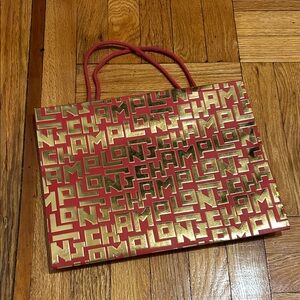 Longchamp Gold and Red Shopping Bag
